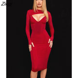 Round Collar Pleated Dresses Women Long Sleeve High Waist Elegant Party Outfits Sexy Slim Chest Wrapped Suspender
