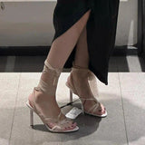 Tulle Cross-Lace High Heel Women 2025 New Round-Headed Toe-With Roman