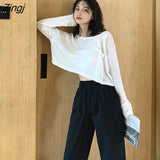 Sleeve T-shirts Women Crop Top Solid Thin Sun-proof Korean Style Loose All-match Teens Chic Ins Womens Trendy Ulzzang