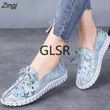 Spring Women Flats Loafers Shoes Genuine Leather Flats Female Shoes Lace Up Loafers Casual Slip-on Walking Shoes