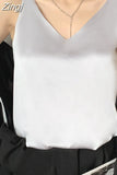 Women Silk Blouses Women Satin Tops Woman Sleeveless Blouse Tops Woman Satin V-neck Blouse Ladies Tops Basic OL White