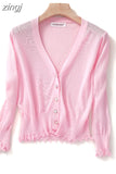 Summer Cardigan Knitted Loose Autumn Coat V-Neck Button Cardigans Women Knitwear Women Short Tops New All-match