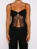 Women Tank Top Spaghetti Strap Camisoles Sleeveless V-Neck Lace Patchwork Front Split Vest Summer Y2K Streetwear