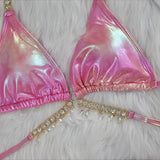 Zingj 2024 New Crystal Diamond Bikini Sexy Perm Gold Strap Female Split Swimsuit