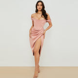 Zingj Women's Shoulder Strapless Fishbone Slim Slit Solid Color Fashion Sexy