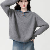 Sweater Women's New Loose Lazy Horn Buckle Knitted Shirt Tops In Autumn And Winter