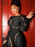 Sexy Mesh Jumpsuit Women Full Sleeve Skinny Fitness Body-Shaping One Piece Playsuits Lady Midnight Clubwear