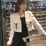 Women Sweet High-street Fashion Bow Cropped Designers Long Sleeve Streetwear Chic Ulzzang Korean Stylish Students