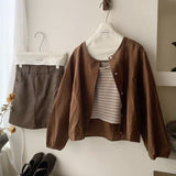 And Autumn Korean Version 2025 New Small Short-Sleeved Shirt Women With Literary And Artistic Round Collar
