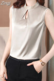 Summer Women's Shirt Chiffon Blouses for Women Sleeveless Solid Shirt Chinese Stand Neck Blouse Female Embroiderey