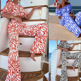 993 Spot Women's Wear Autumn 2025 New One-Line Shoulder Short-Sleeved Top Print Pants Suit Two