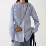 Temperament Lotus Leaf Side Blue Shirt Women's Early Spring 2025 New French Loose Wood Ear Shirt Court Wind