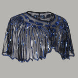 1920s Flapper Shawl Sequin Beaded Short Cape Beaded Decoration Gatsby Party Mesh Short Cover Up Dress