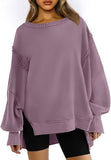 Women's Clothing 2025 Autumn And Winter New Women's Large Round-Neck Sweatshirt Side Open Fork Long-Sleeved