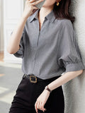 Casual Design Cotton Checker Shirt 2025 Summer New Collar Short-Sleeved Shirt Women's New