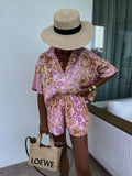 Women's New Suit Collar Shorts Two-Piece Fashion Print Casual Women