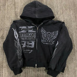 Street H-Hang Hop Stars Girl Print Black Zipper Hoodie Women Y2k Harajuku