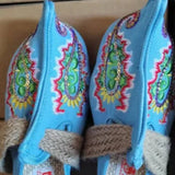 Zingj Ethnic Style Summer Ladies Embroidered Cloth Art Slippers Embroidered Cloth Shoes