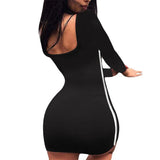 Zingj And Autumn Women's Stripe Splicing Color Package Hip Long Sleeve Fashion Personality