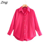 New Women Simply Candy COlor Single Breasted Poplin Shirts Office Lady Long Sleeve Blouse Roupas Chic Chemise Tops