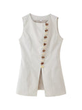 For Women's Clothing INS Burst Round-Neck Buckle Buckle Cotton Vest + Short