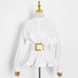 Long-Sleeved Lotus Leafy Shirt Women 2025 Autumn New Fashion Korean Version Of High-Waisted Collars On The Body Of Women's