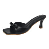 Version Of Wearing A Word Slippers 2025 Summer New Square Toe Bows And High-Heeled