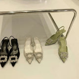 Women's Shoes Green Wild Fairy Side With Water Drill Tips Spring Single Shoes Women 2025 New Korean Version Of Fine Sandals