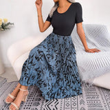 Wind Shooting Spring And Summer Leisure Leaves High Waist Hundred Folds Medium Long Dress Women's