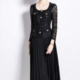 Small Scented Dress Female Senior Feeling Heavy Industry Nail Bead Metal Collar Lace Splicing Hundred Folded Fairy