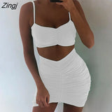 Two Piece Sexy Pleated Party Dress Women Spaghetti Strap Backless Slinny Pencil Christmas Dress Casual Dress