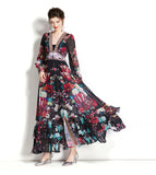And Autumn French Court Style Temperament Thin French Chiffon Mesh Dress Female Big A-Word Print Long