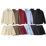 For Women's Clothing INS Explosive Temperament Collar Buckle Shirt Leaf-Side Skirt