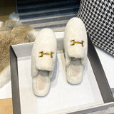 And Winter New Water Marinade Hair Half Slippers Women's Bao Head Lazy Outside Wearing Warm Muller Shoes Size
