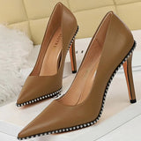 Shoes Rivet Woman Pumps 2021 New High Heels Stiletto Pu Leather Women Heels Sexy Party Shoes Female Heel Plus Size