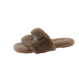 Large-Size Fur Slippers Women In The Autumn And Winter Of 2025 Outside The New Fashion Diamond Letter