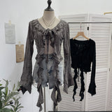 Wasteland Wind Irregularly Drifted With Lotus Leaf Edge Strap With Hole Open Shirt Short Long Sleeves