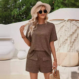 Hot Selling Women's Wear 2025 Casual Wind Loose Round Collar Solid Color Short-Sleeved Top Shorts