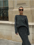 New Lazy Wind Loose Top + Fishtail Dress Set Women's Round Collar Knitting Set