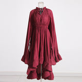 Spring 2025 New Fashion Temperament 100 Folded Waist Design Feel Lotle Side Cape Long Dress Dress