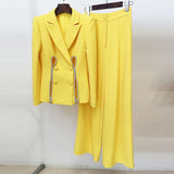 Star New Temperament Fashion Diamond Strip Open Fork Suit Straight Trousers Set Two