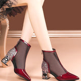 New Fashion Summer Ankle Boots Women's Shoes Women's Mid Heel High Heels Heel Zipper Boots Cutout Ladies Women's