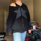 Multiple Star Patch kangaroo Pocket Oversized HoodieOutfit