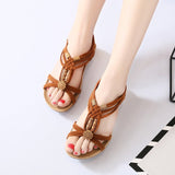 Sandals Women's 2025 Summer Flat Fish Mouth Beads Woven Sandals Roman Sandals Tourism Beach