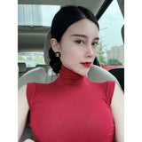 Pure-Want Wind Vest Bottom Shirt Women's New Sleeveless Half-High Collar Hottie