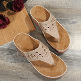 Summer New Large-Size Hollow Water Drill Pine Cake Bottom Clip Outside Wearing Flat Beach Cool Slippers