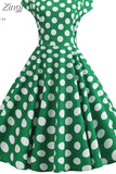 Short Sleeve Polka Dot Dress Women Elegant Work Office Casual Print A-Line Vintage Dress Big Swing Rockabilly