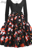 Costumes Party Dress Women Long Sleeve V Neck Fur Collar 1950s Housewife Vintage Xmas Winter