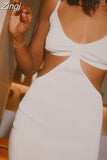 Sexy Hollow Out Bodycon Summer Women Dress Clubwear Outfits Low Cut Backless Ribbed Knitted Backless Tank Dress