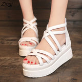 Sandals women's summer women's slope heel thick bottom open toe new ZIPPER HIGH HEEL